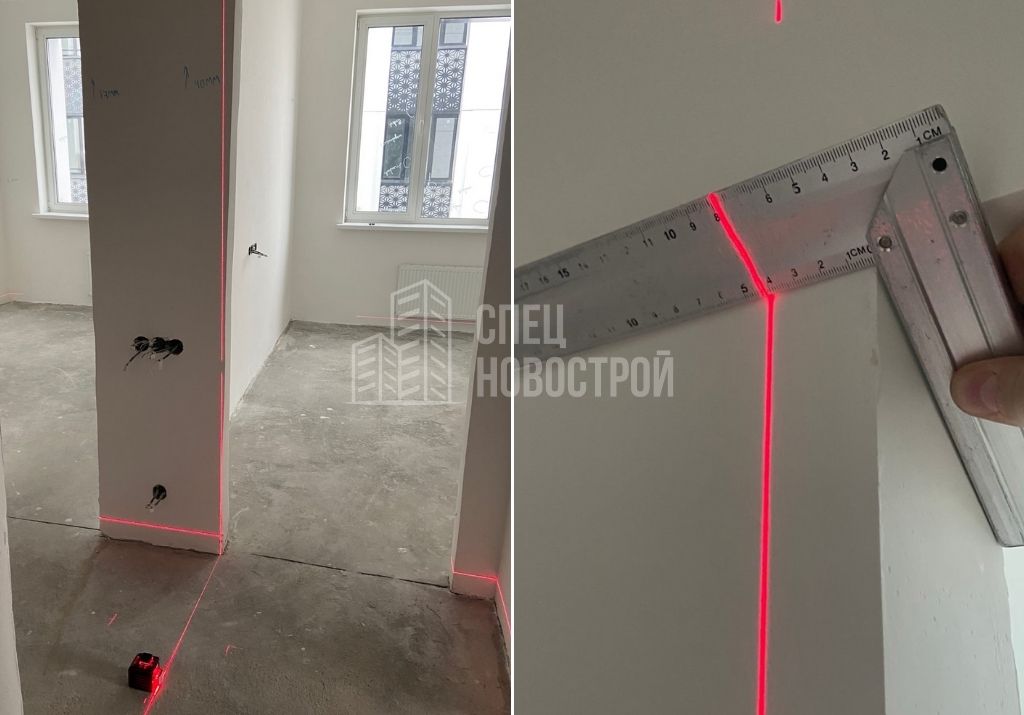 отклонение стены дверного проёма комнаты от вертикали на 41 мм