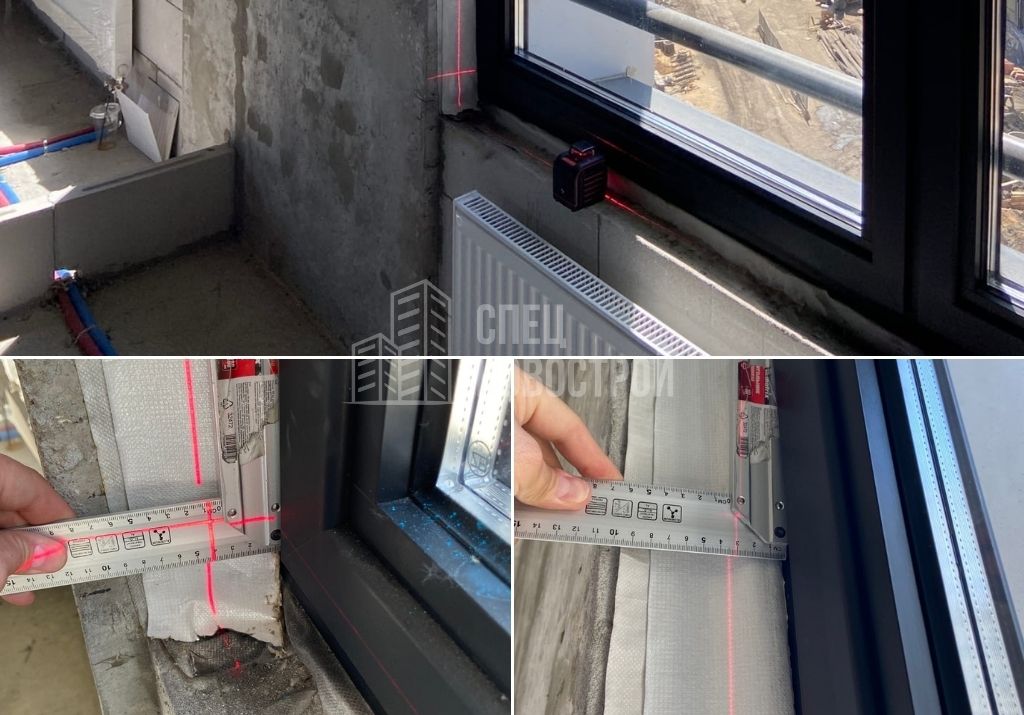 отклонение рамы оконного блока от вертикали на 10 мм