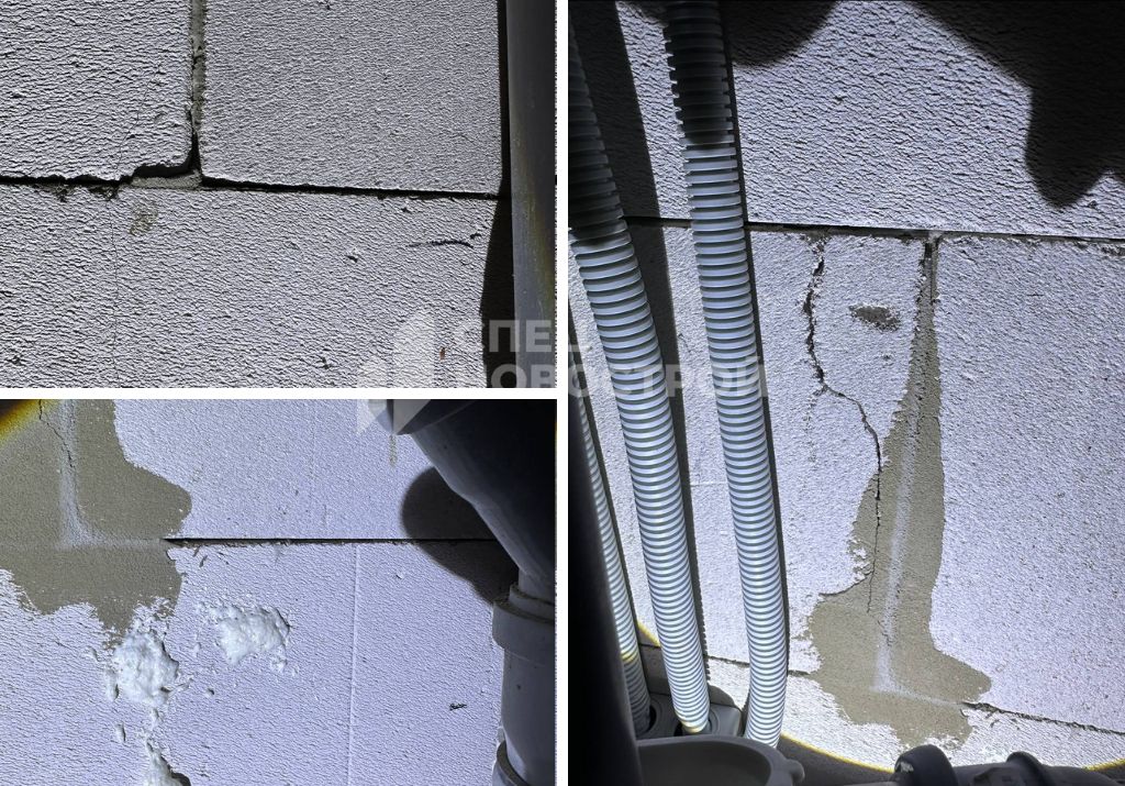 пропуски строительного раствора и трещины в кладке стены в сантехкоробе санузла